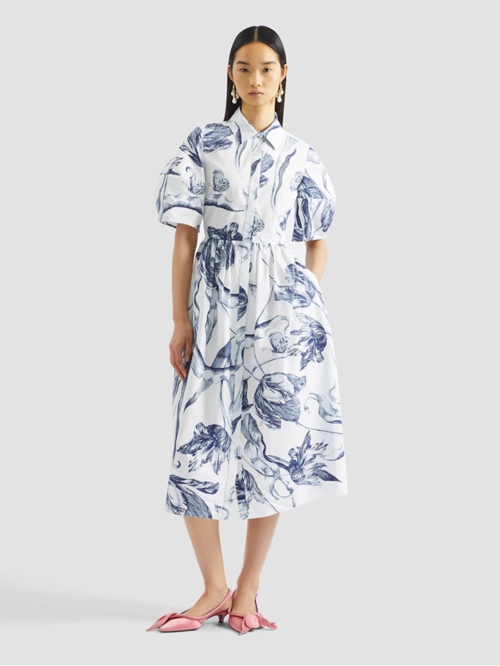 ERDEM FLORAL PRINT SHORT SLEEVE SHIRT DRESS
